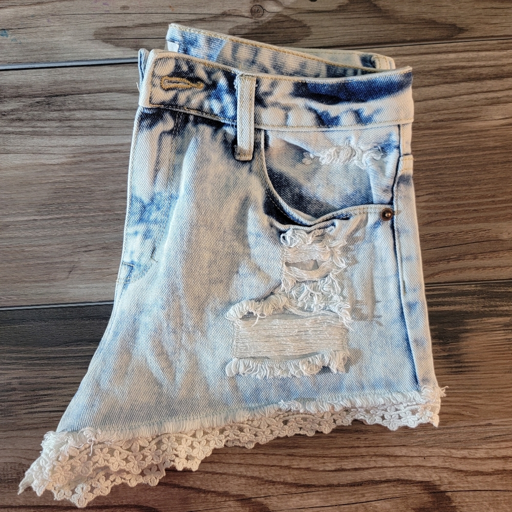 Forever 21 lace distressed denim shorts